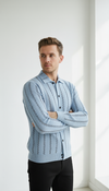 Men's Geometric Knit Collared Cardigan in Sky Blue