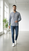Men's Geometric Knit Collared Cardigan in Sky Blue